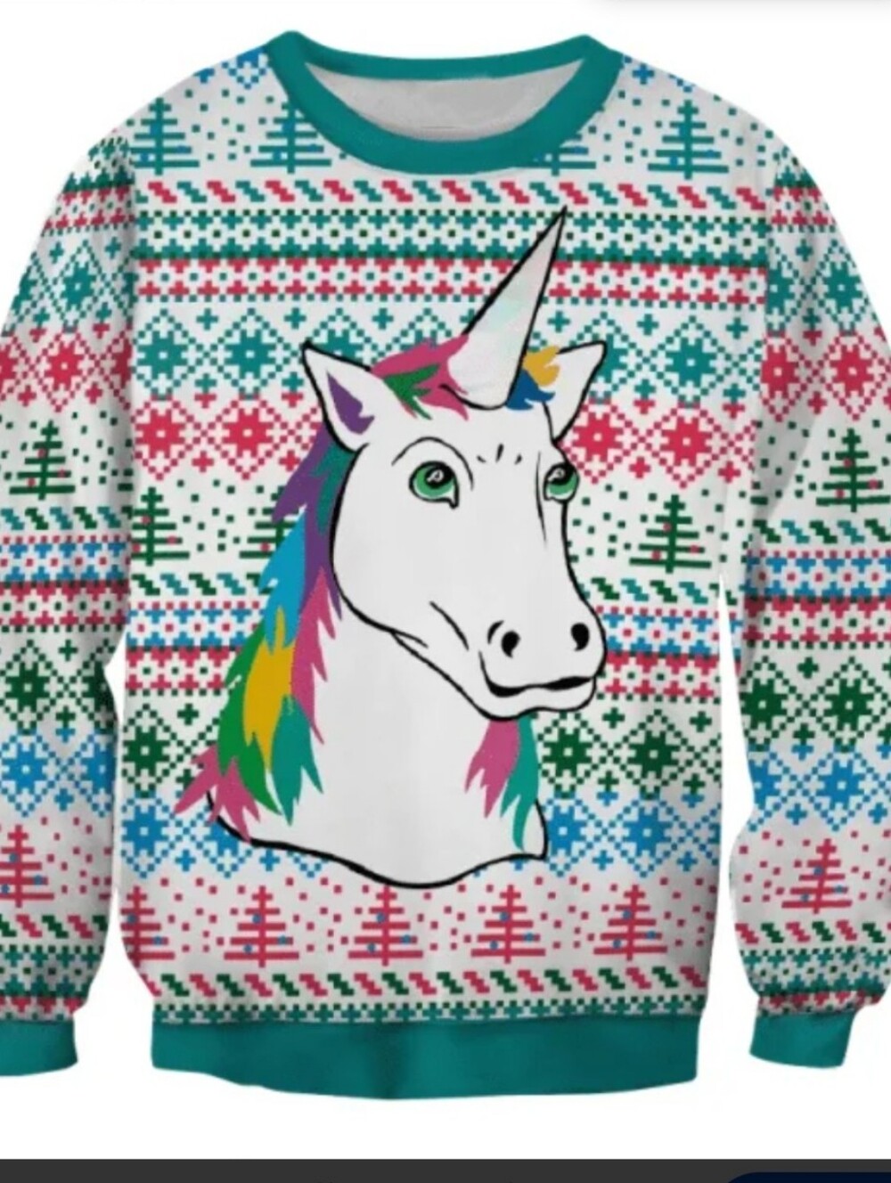 BLIZZARD BAY Men’s White Unicorn Fair Isle Holliday Sweater Sz L